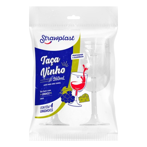 Copa de acrílico vino 260ml x 4 Strawplast