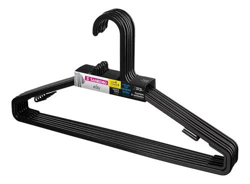 Perchas negras ropa liviana pack x6 San Remo