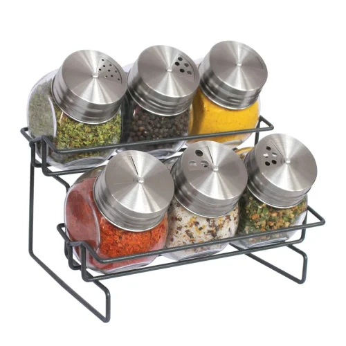 Set 6 Especieros Con Rack, Tapa De Acero Inoxidable