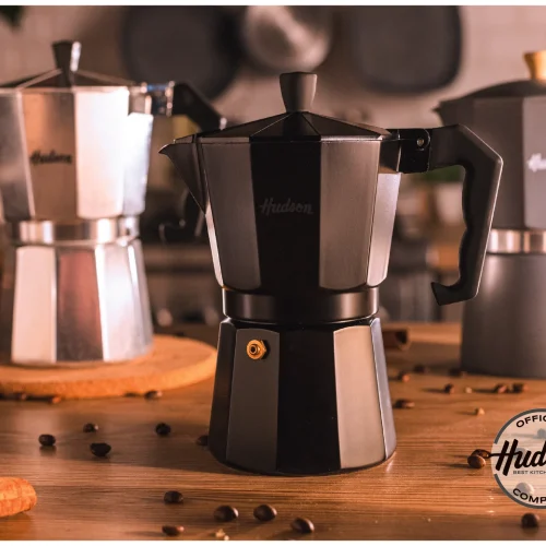 Cafetera Tipo Italiana De Aluminio Negra 6 Tazas Hudson